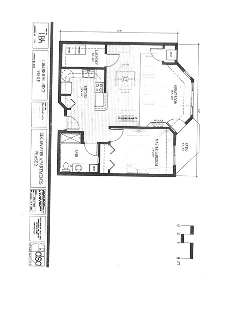 Floor plan for 1 bed, 1 bath, 918 sqft